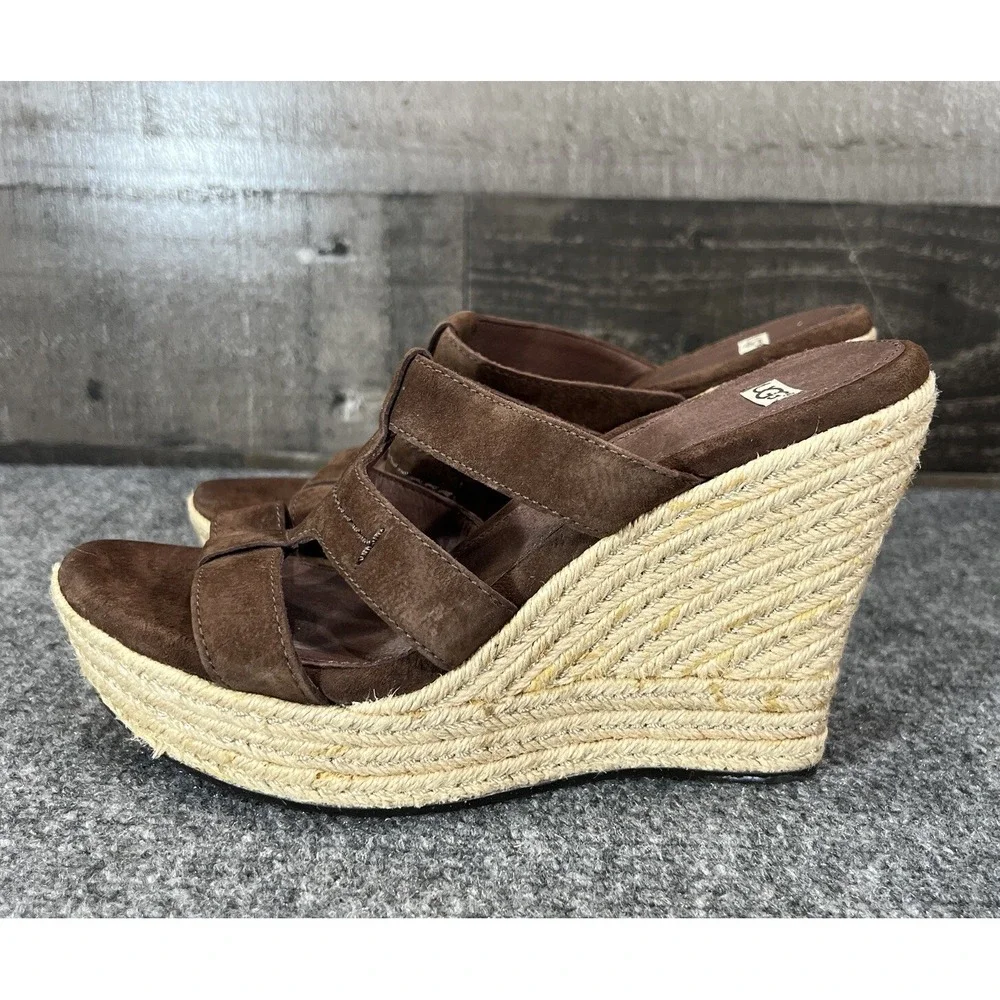 UGG Australia Brown Suede Strap Wedges Womens EU 39 US 8-8.5
